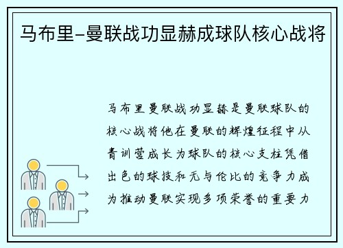 马布里-曼联战功显赫成球队核心战将